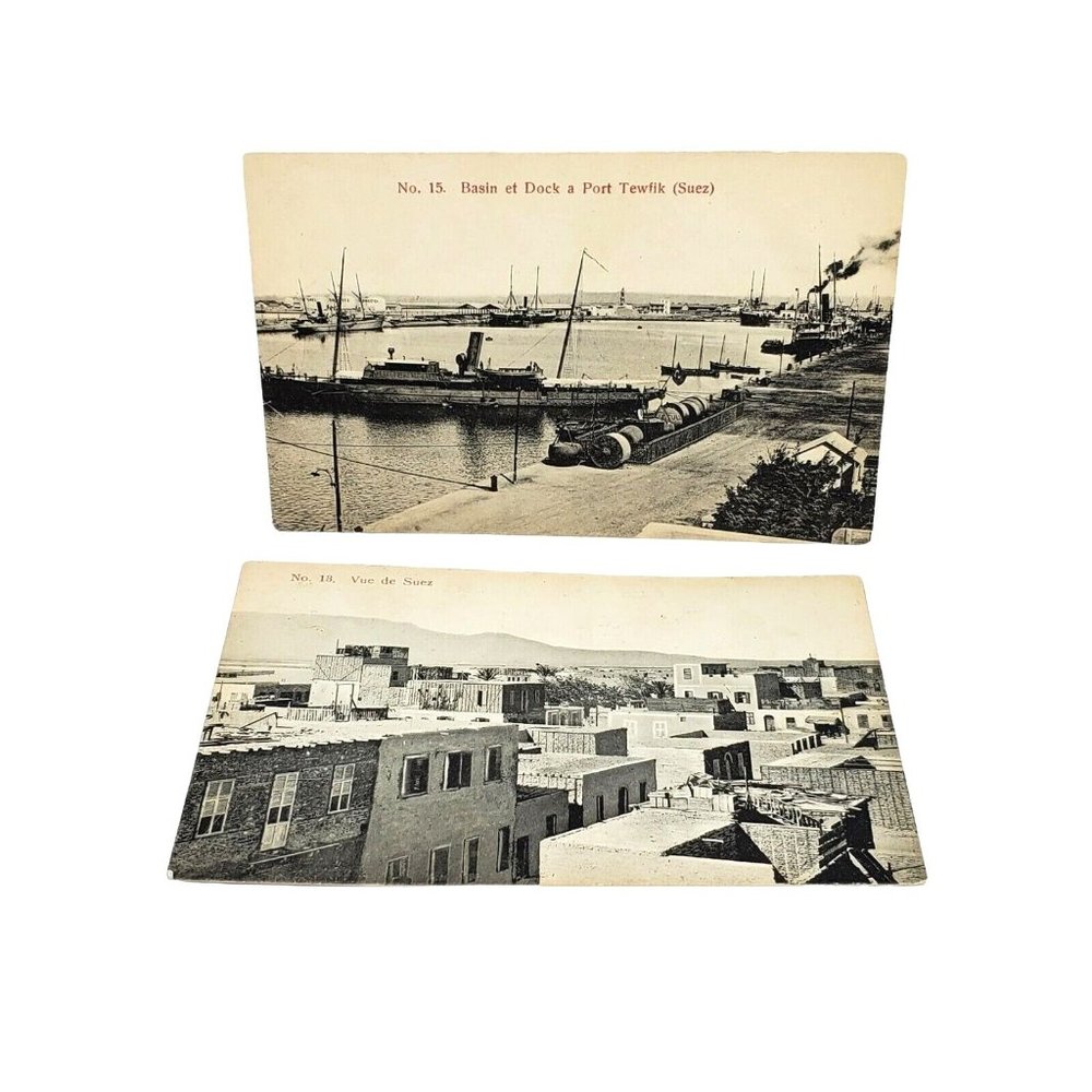 Basin Et Dock A Port Tewfik Suez & Vue De Suez Vintage Post Card Bundle